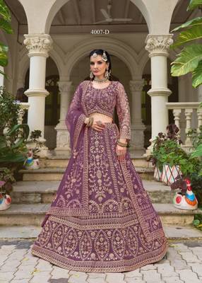 bridal wear lavender net lehenga choli embroidery stone work 1