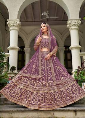 bridal wear lavender net lehenga choli embroidery stone work 2