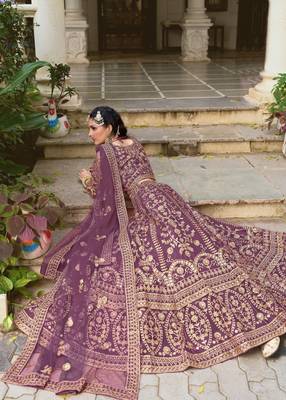 bridal wear lavender net lehenga choli embroidery stone work 3