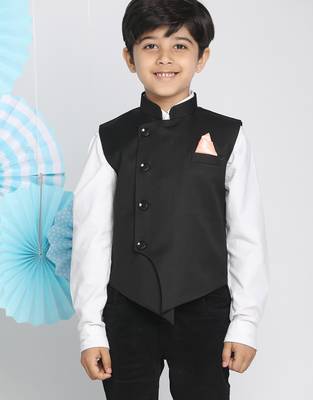 boys' black cotton blend nehru jacket 1