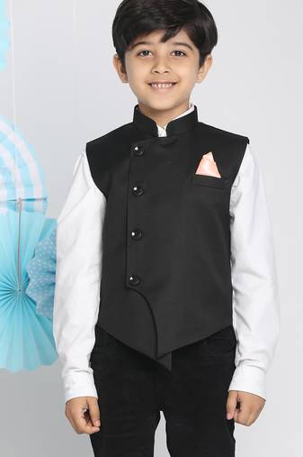 Jbn creation boys' black cotton blend nehru jacket