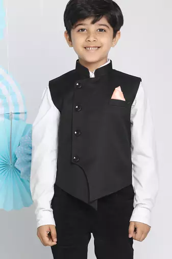 boys' black cotton blend nehru jacket