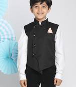 boys' black cotton blend nehru jacket