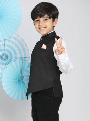 boys' black cotton blend nehru jacket 2