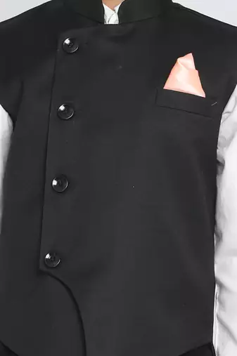 boys' black cotton blend nehru jacket