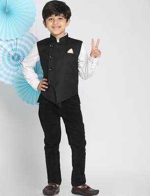 boys' black cotton blend nehru jacket 5