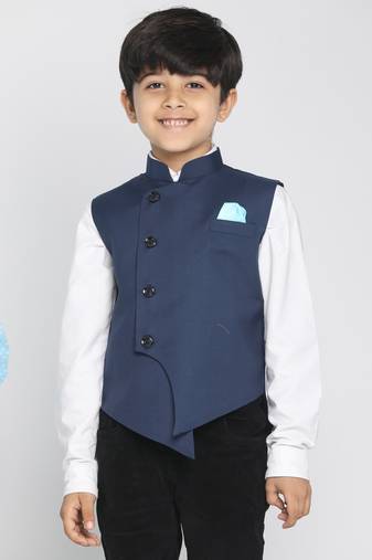 Jbn creation boys' navy blue cotton blend nehru jacket
