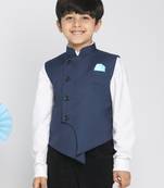 boys' navy blue cotton blend nehru jacket