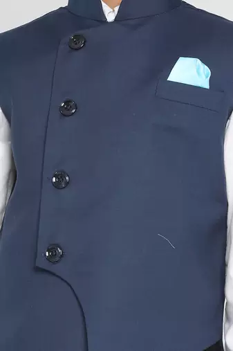 boys' navy blue cotton blend nehru jacket