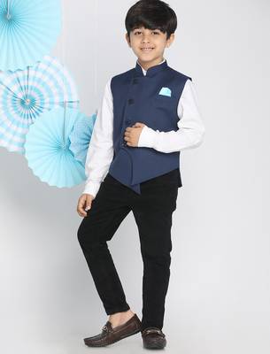 boys' navy blue cotton blend nehru jacket 5