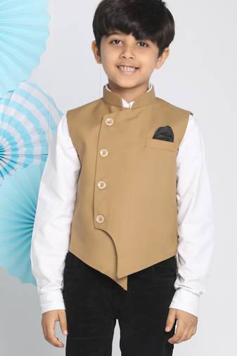 Jbn creation boys' beige cotton blend nehru jacket