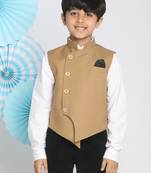 boys' beige cotton blend nehru jacket