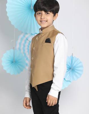 boys' beige cotton blend nehru jacket 2