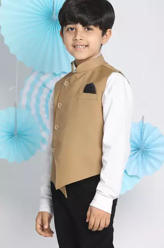 boys' beige cotton blend nehru jacket