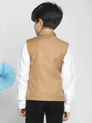 boys' beige cotton blend nehru jacket 3