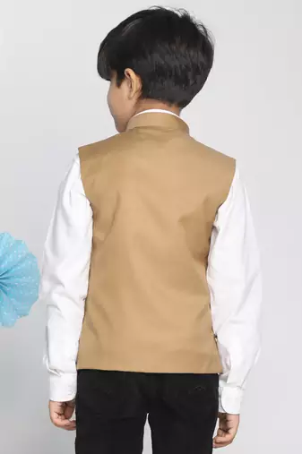 boys' beige cotton blend nehru jacket