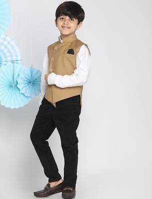 boys' beige cotton blend nehru jacket 5