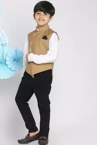 boys' beige cotton blend nehru jacket