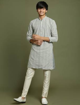 yuva boys' grey and cream kurta pyjama set 1