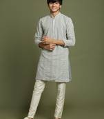 yuva boys' grey and cream kurta pyjama set