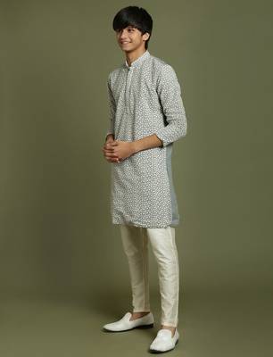 yuva boys' grey and cream kurta pyjama set 2