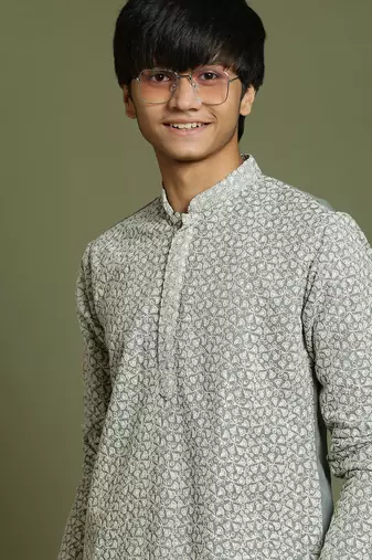 yuva boys' grey and cream kurta pyjama set