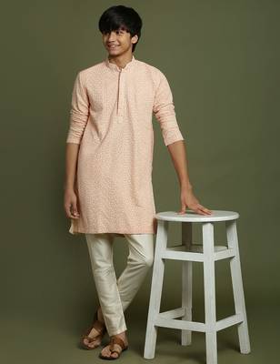 yuva boys' pink and cream kurta pyjama set 1