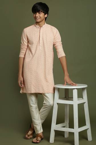 yuva boys' pink and cream kurta pyjama set