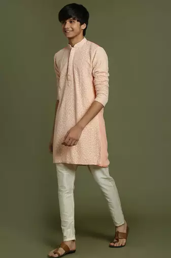 yuva boys' pink and cream kurta pyjama set