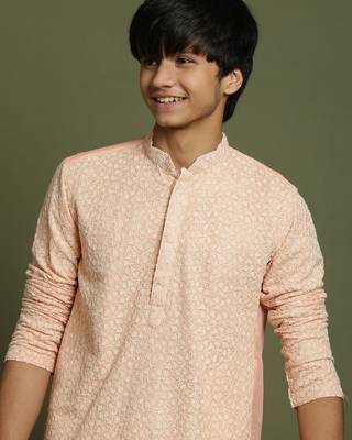yuva boys' pink and cream kurta pyjama set 4