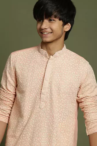 yuva boys' pink and cream kurta pyjama set