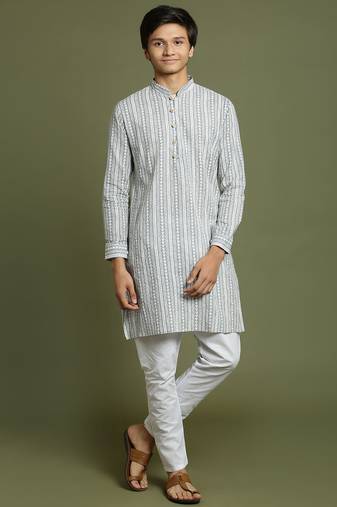 yuva boys' grey and white kurta pyjama set