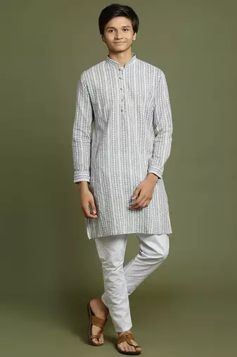 yuva boys' grey and white kurta pyjama set