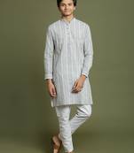 yuva boys' grey and white kurta pyjama set
