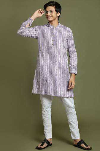 yuva boys' purple and white kurta pyjama set