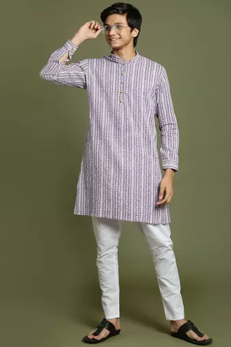 yuva boys' purple and white kurta pyjama set