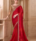 Blooming red color satin silk fancy designer festival saree
