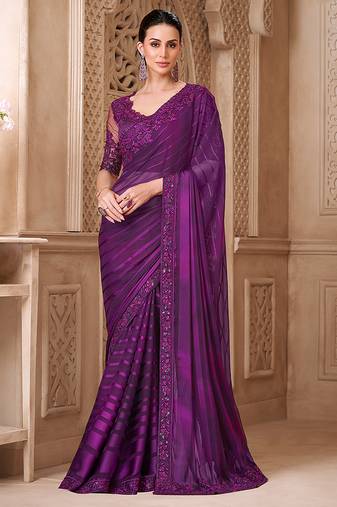 Purple color georgette fancy designer festival saree