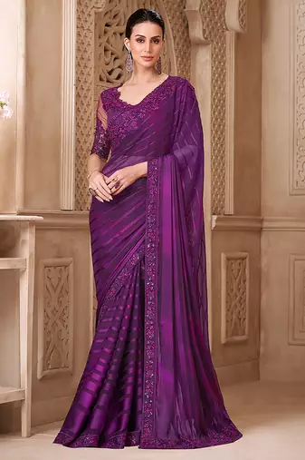 Purple color georgette fancy designer festival saree