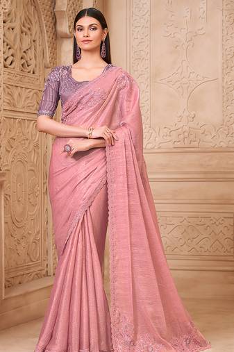 Pink color crush satin georgette  fancy designer festival saree