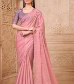 Pink color crush satin georgette  fancy designer festival saree