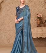 Metal blue color satin crush georgette fancy designer festival saree