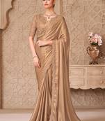 Beige shimmer satin georgette fancy designer saree with jacket style blouse