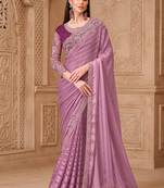 Onion pink satin georgette embroidered border fancy designer saree