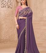 Lavender color georgette embroidered fancy designer saree
