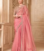 Light pink color tissue georgette embroidered fancy designer saree