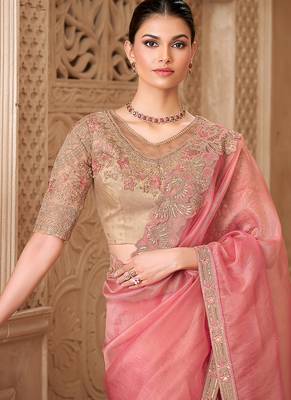 Light pink color tissue georgette embroidered saree 2