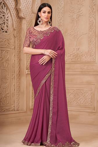 Onion pink color georgette embroidered fancy designer saree