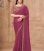 Onion pink color georgette embroidered fancy designer saree