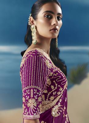 Dark magenta fancy fabric with embroidery sequince work saree 3
